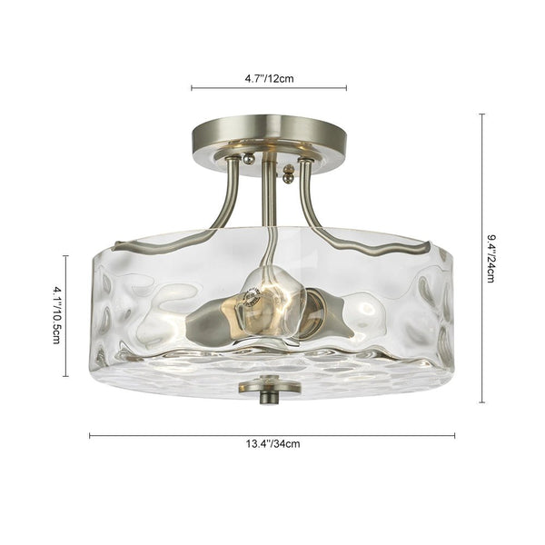 Thehouselights-2-Light Nickel Glass Semi Flush Mount-Flush Mount--