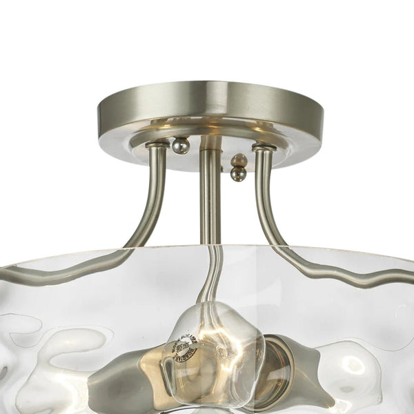 Thehouselights-2-Light Nickel Glass Semi Flush Mount-Flush Mount--