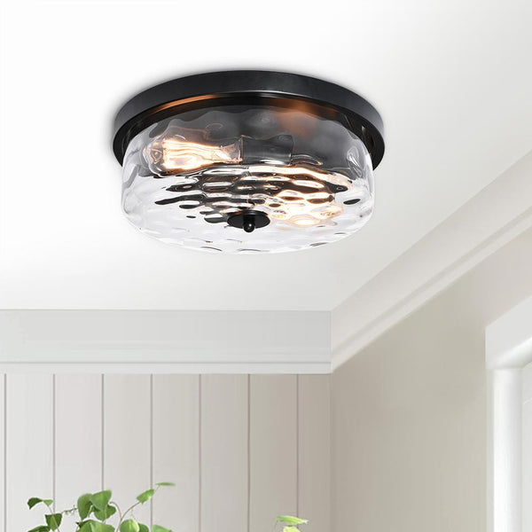 Thehouselights-2 Light Seeded Glass Semi Flush Mount-Flush Mount--