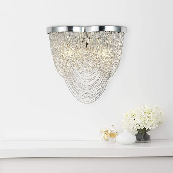 Thehouselights-2-Light Silver Tassel Wall Sconce in Chrome-Wall Lights--