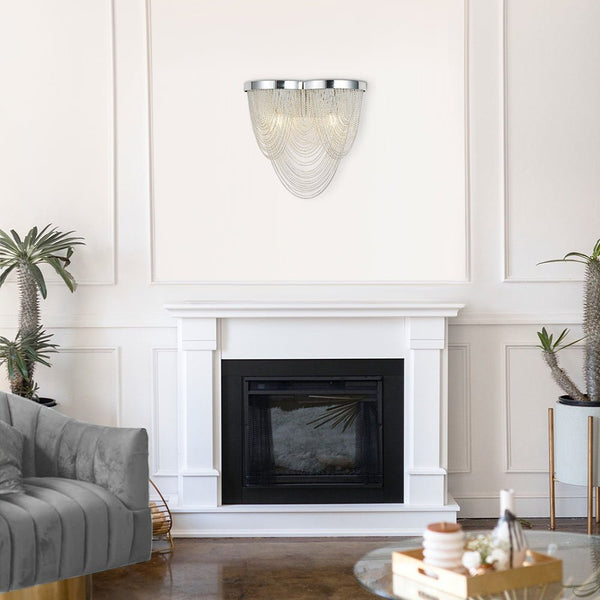 Thehouselights-2-Light Silver Tassel Wall Sconce in Chrome-Wall Lights--