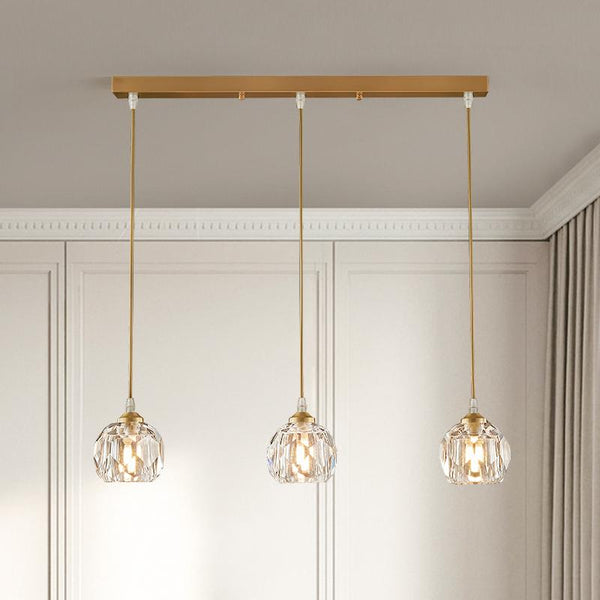 Thehouselights-3-Light Clear Crystal Shade Pendant Light-Pendant--