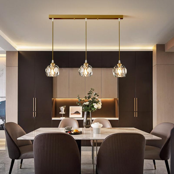 Thehouselights-3-Light Clear Crystal Shade Pendant Light-Pendant--