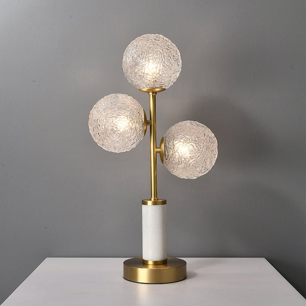Thehouselights-3 Light Glass Globe Table Lamp Marble Base-Table Lamp--