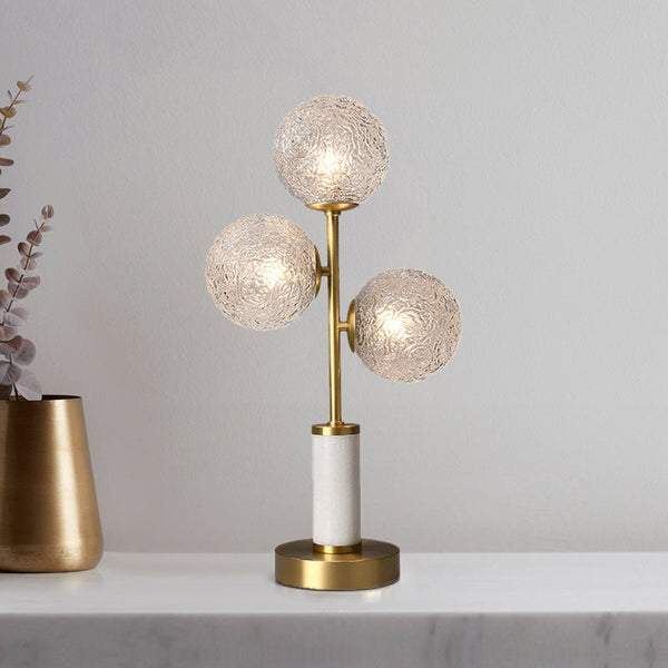 Thehouselights-3 Light Glass Globe Table Lamp Marble Base-Table Lamp--