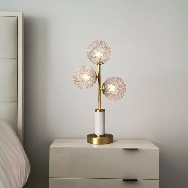 Thehouselights-3 Light Glass Globe Table Lamp Marble Base-Table Lamp--