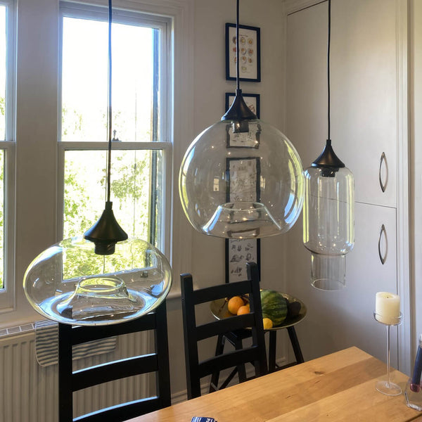 Thehouselights-3-Light Linear Pendant with Clear Glass Shades-Pendant--