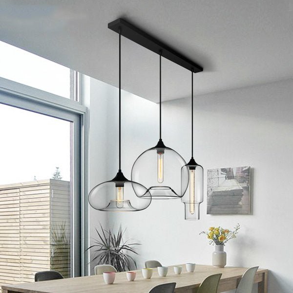 Thehouselights-3-Light Linear Pendant with Clear Glass Shades-Pendant--
