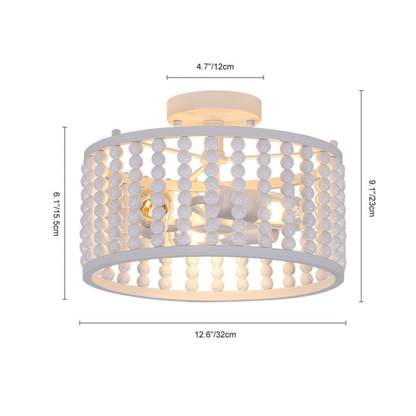 Thehouselights-3 Light Wood Beaded Round Semi Flush Mount-Ceiling Light-Black-