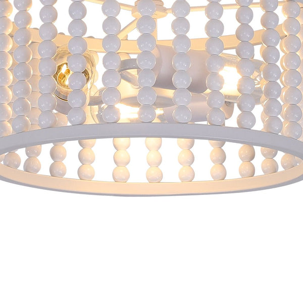 Thehouselights-3 Light Wood Beaded Round Semi Flush Mount-Ceiling Light-Black-