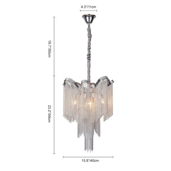 Thehouselights-4-Light Silver Tassel Chandelier in Chrome-Chandelier--