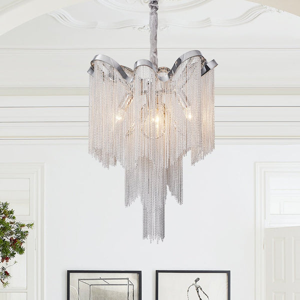 Thehouselights-4-Light Silver Tassel Chandelier in Chrome-Chandelier--
