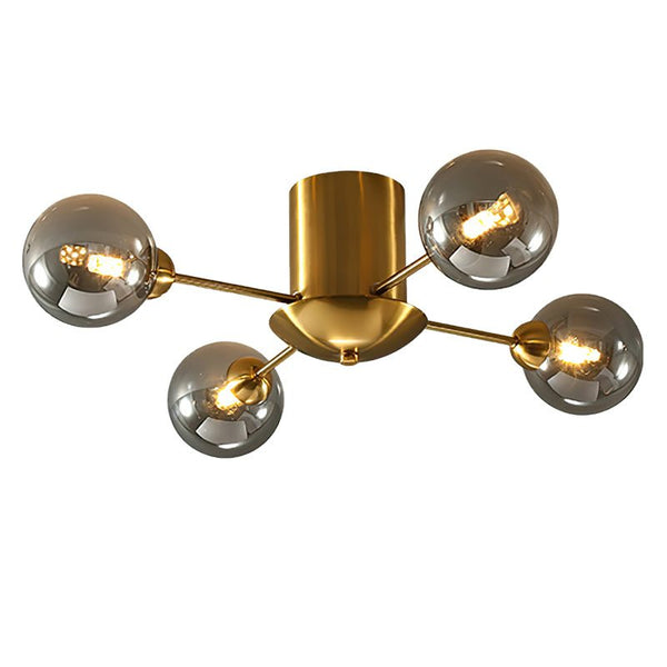 Thehouselights-4 Light Smoke Gray Glass Globe Sputnik LED Semi Flush Mount-Ceiling Light--