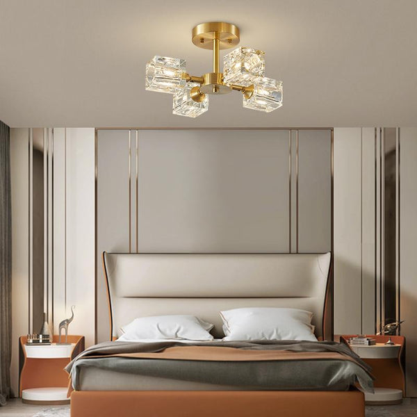 Thehouselights-4-light Square Crystal Flush Mount Ceiling Light-Ceiling Light--