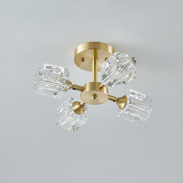 Thehouselights-4-light Square Crystal Flush Mount Ceiling Light-Ceiling Light--