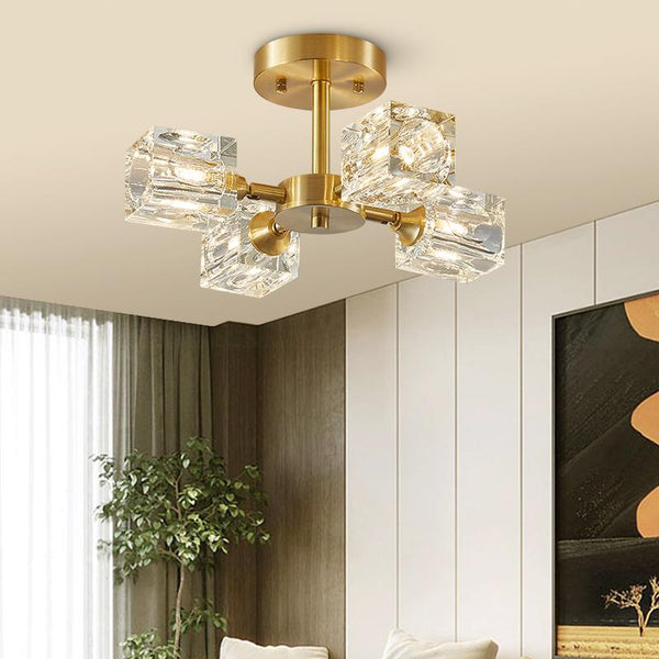 Thehouselights-4-light Square Crystal Flush Mount Ceiling Light-Ceiling Light--