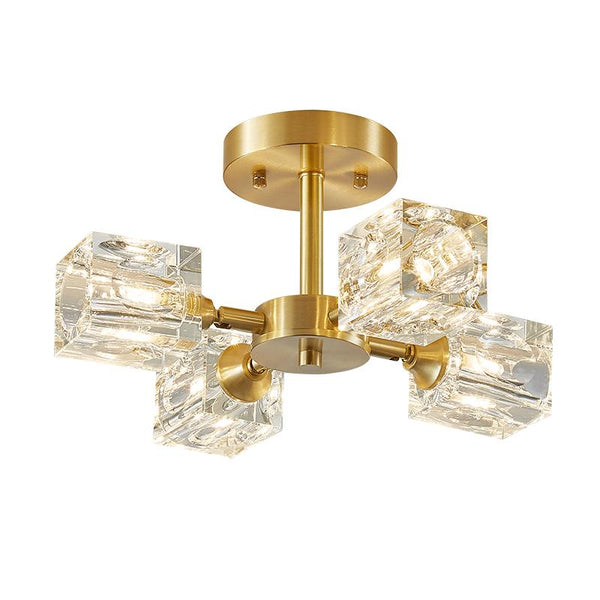 Thehouselights-4-light Square Crystal Flush Mount Ceiling Light-Ceiling Light--
