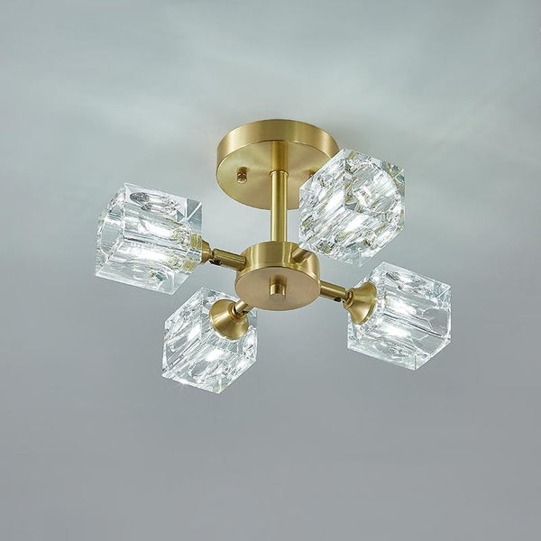 Thehouselights-4-light Square Crystal Flush Mount Ceiling Light-Ceiling Light--