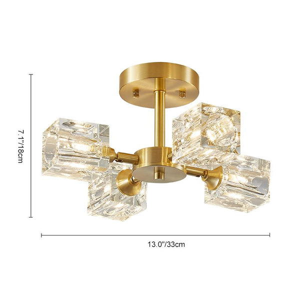 Thehouselights-4-light Square Crystal Flush Mount Ceiling Light-Ceiling Light--