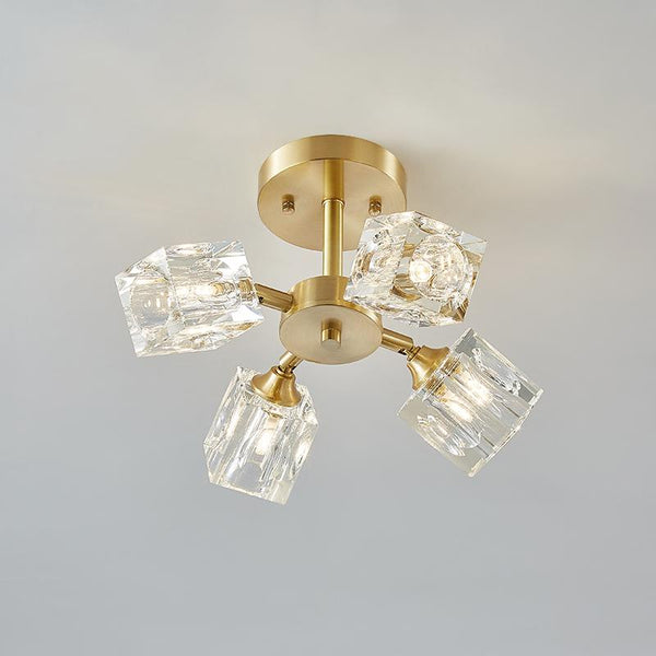 Thehouselights-4-light Square Crystal Flush Mount Ceiling Light-Ceiling Light--