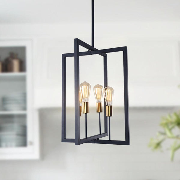 Thehouselights-4-Light Square Geometric Pendant Light-Pendant Light--