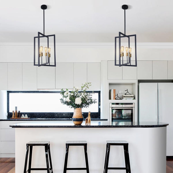 Thehouselights-4-Light Square Geometric Pendant Light-Pendant Light--