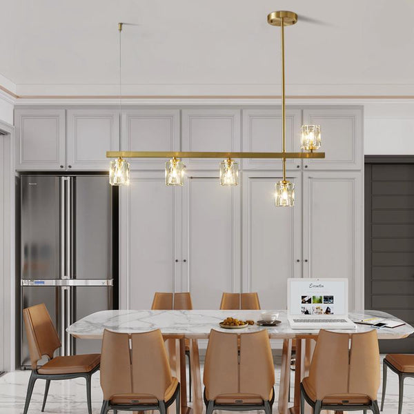 Thehouselights-5-Light Crystal Shade Linear Ceiling Light-Ceiling Light--