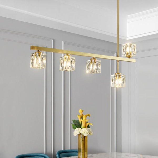 Thehouselights-5-Light Crystal Shade Linear Ceiling Light-Ceiling Light--