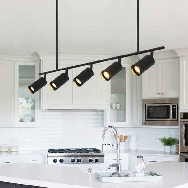 Thehouselights-5-Light Kitchen Track Chandelier-Chandelier-Black-