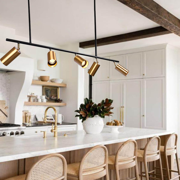 Thehouselights-5-Light Kitchen Track Lighting Kit-Chandelier-Black-
