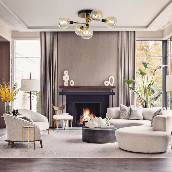 Thehouselights-5-Light Modern Linear Brass Semi Flush Mount Light-Flush Mount--