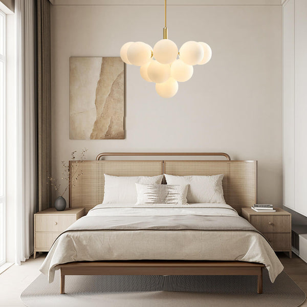 Thehouselights-5/13 Light Opal Glass Bubble Cluster Grape Brass Chandelier-Chandelier-13Lt-