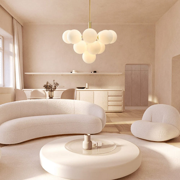 Thehouselights-5/13 Light Opal Glass Bubble Cluster Grape Brass Chandelier-Chandelier-13Lt-