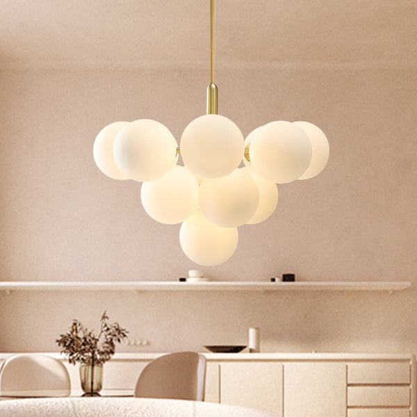 Thehouselights-5/13 Light Opal Glass Bubble Cluster Grape Brass Chandelier-Chandelier-13Lt-