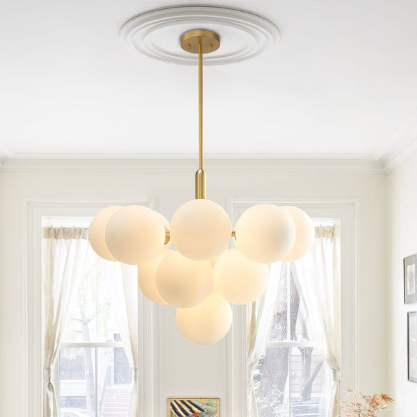 Thehouselights-5/13 Light Opal Glass Bubble Grape Brass Chandelier-Chandelier-13Lt-