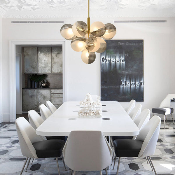 Thehouselights-5/13 Light Opal Textured Gray+White Glass Shade Bubble Cluster Grape Chandelier-Chandelier-13Lt-