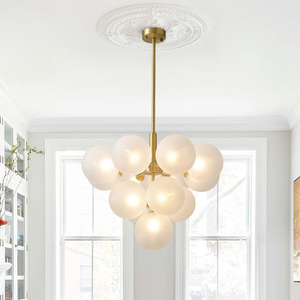 Thehouselights-5/13 Light Opal Textured White Glass Shade Bubble Cluster Grape Chandelier-Chandelier-13Lt-