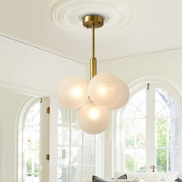 Thehouselights-5/13 Light Opal Textured White Glass Shade Bubble Cluster Grape Chandelier-Chandelier-5Lt-