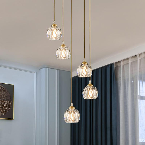 Thehouselights-5/9 Light Dome Stairs Swirl Cluster Pendant Light-Pendant-5Lt-