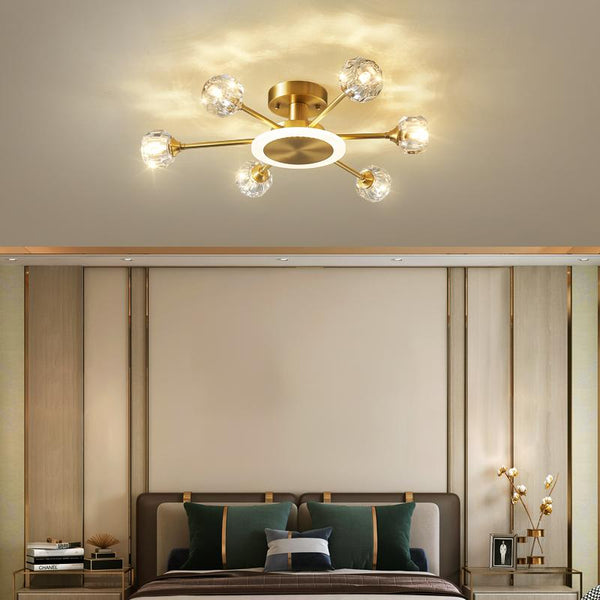 Thehouselights-6-Light Crystal Shade Flush Mount Ceiling Light-Ceiling Light--