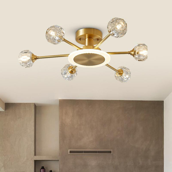 Thehouselights-6-Light Crystal Shade Flush Mount Ceiling Light-Ceiling Light--
