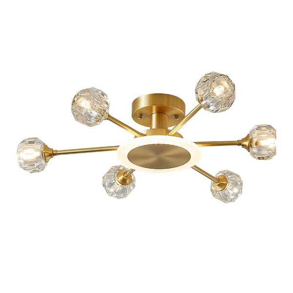 Thehouselights-6-Light Crystal Shade Flush Mount Ceiling Light-Ceiling Light--