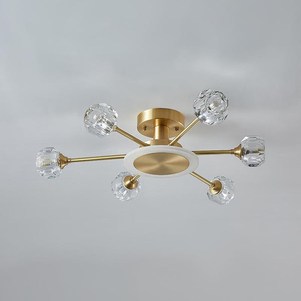 Thehouselights-6-Light Crystal Shade Flush Mount Ceiling Light-Ceiling Light--
