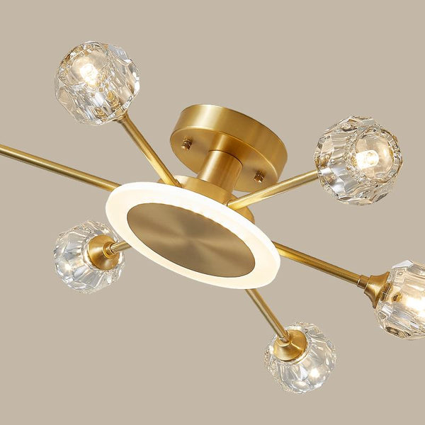 Thehouselights-6-Light Crystal Shade Flush Mount Ceiling Light-Ceiling Light--