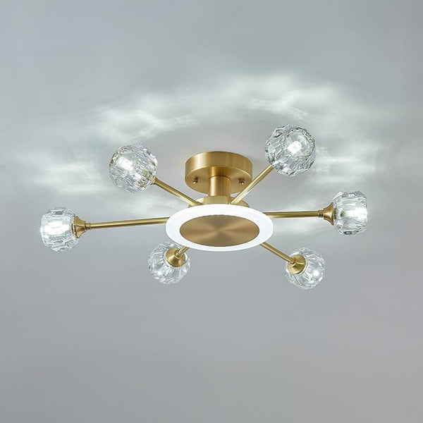Thehouselights-6-Light Crystal Shade Flush Mount Ceiling Light-Ceiling Light--