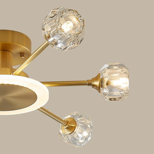 Thehouselights-6-Light Crystal Shade Flush Mount Ceiling Light-Ceiling Light--
