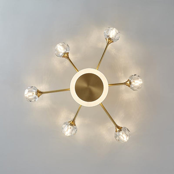 Thehouselights-6-Light Crystal Shade Flush Mount Ceiling Light-Ceiling Light--