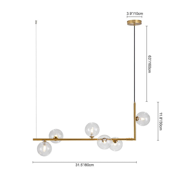 Thehouselights-6-Light Glass Linear Bubble Chandelier-Chandelier-Black-