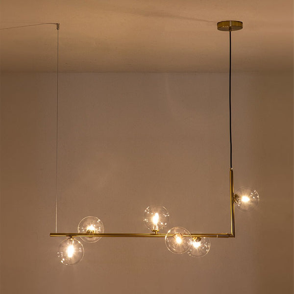 Thehouselights-6-Light Glass Linear Bubble Chandelier-Chandelier-Black-