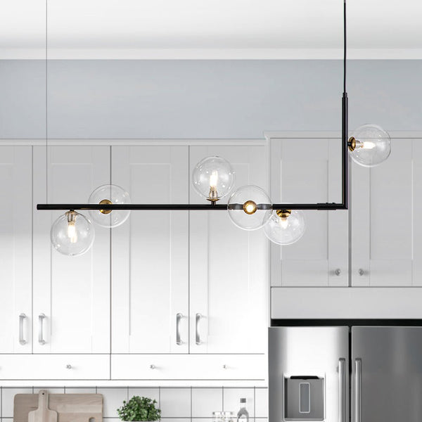 Thehouselights-6-Light Glass Linear Bubble Chandelier-Chandelier-Black-